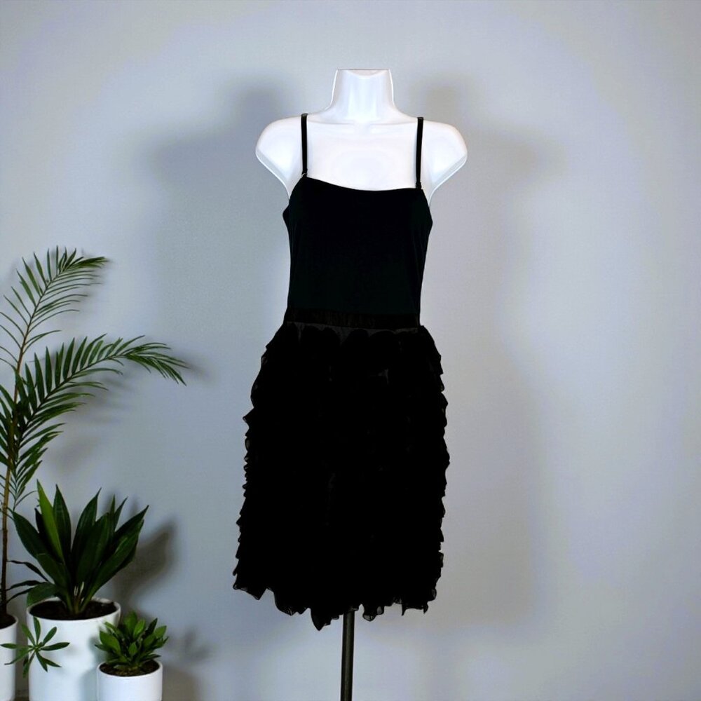Haute Hippie Black Ruffle Tiered Skirt Spaghetti Strap Cocktail Party Dress